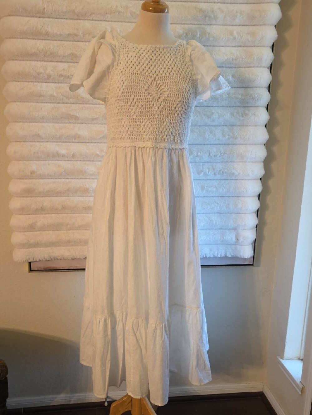 Zara White Smocked Backless Maxi Dress Size L - Picture 4 of 13